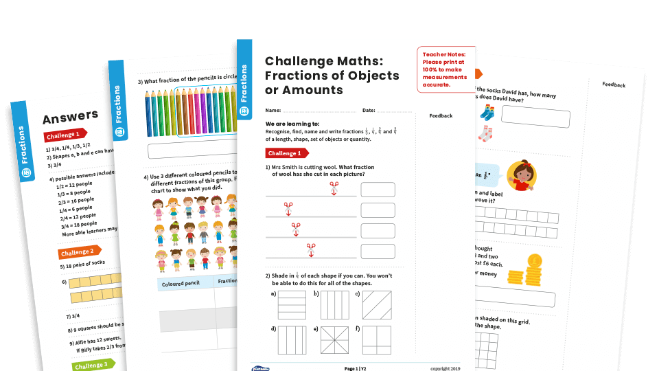 image of Fractions of Shapes and Amount: Year 2 – Fractions – Maths Challenge