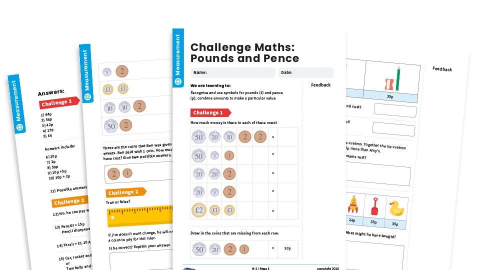image of Pounds and Pence: Year 2 – Measurement – Maths Challenge