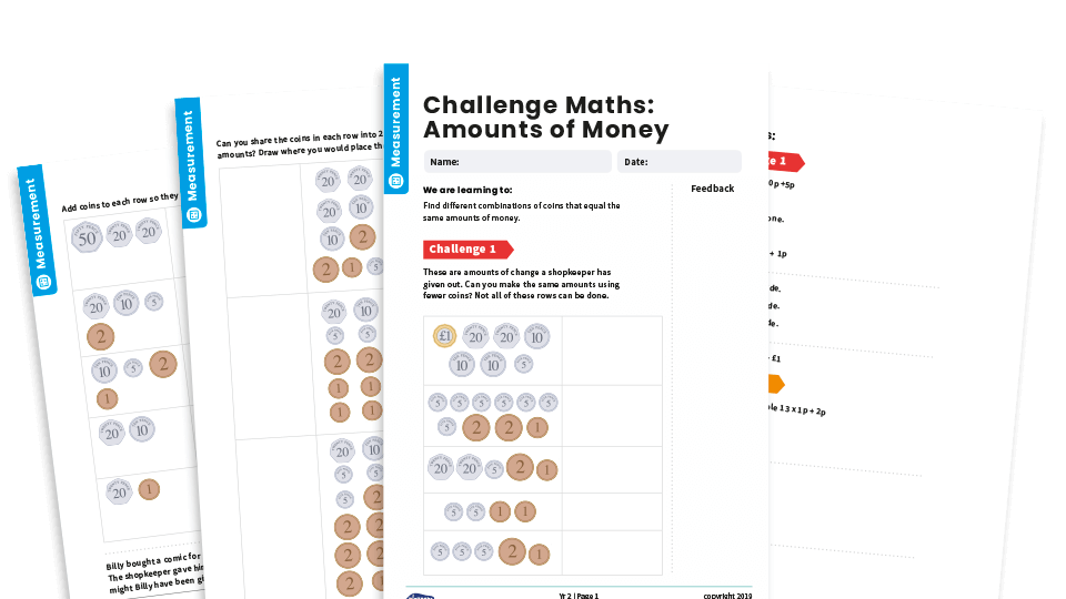image of Amounts of Money: Year 2 – Measurement – Maths Challenge