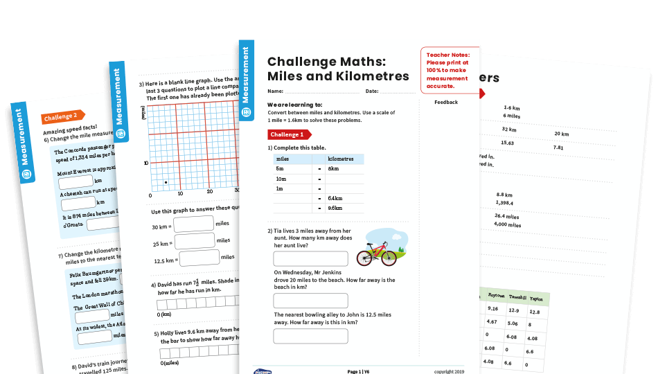 image of Km to Miles : Year 6 – Measurement – Maths Challenge