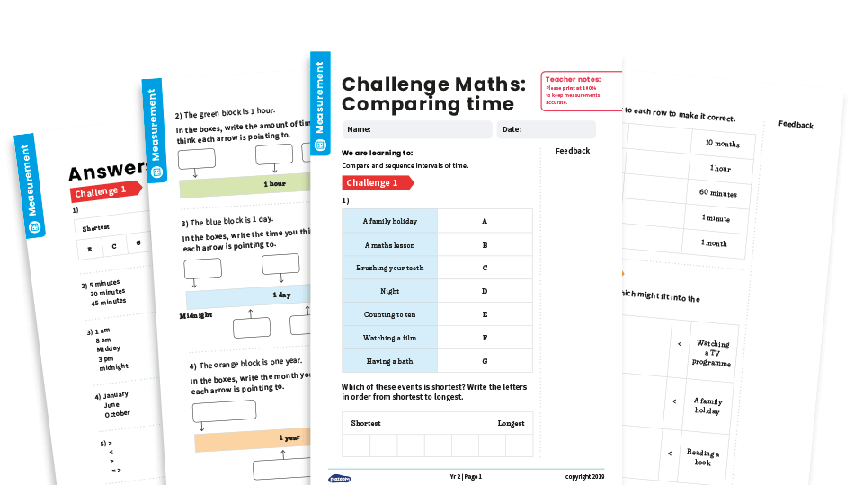 image of Comparing Time: Year 2 – Measurement – Maths Challenge