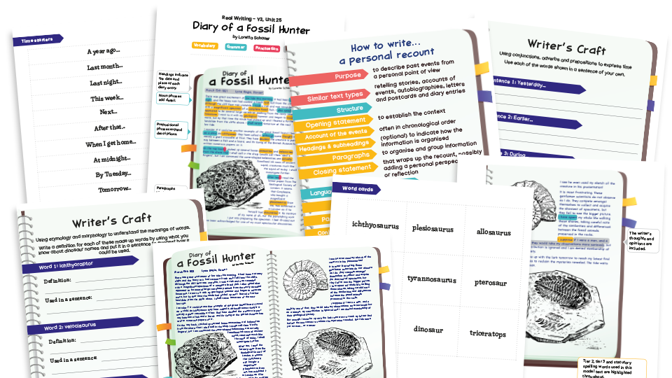 image of Year 3 Model Text Resource Pack 25: ‘Diary of a Fossil Hunter’ (Recount; Science - rocks)