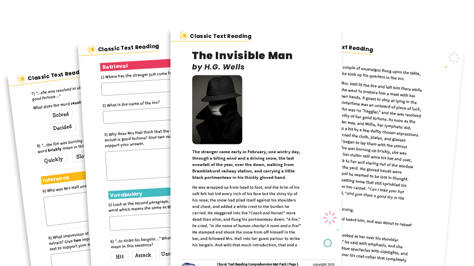 image of KS2 Comprehension – Classic Literature – The Invisible Man, A Christmas Carol, The Adventures of Tom Sawyer