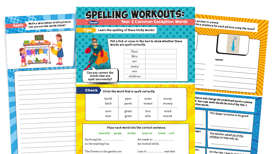 image of Year 2 Common Exception Words – KS1 Spelling Worksheets Pack 3