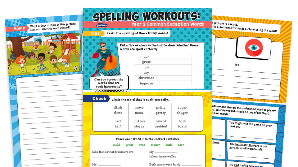 image of Year 2 Common Exception Words – KS1 Spelling Worksheets Pack 4