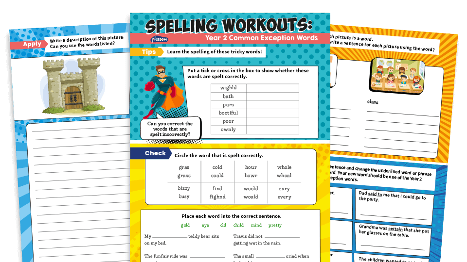 image of Year 2 Common Exception Words – KS1 Spelling Worksheets Pack 7