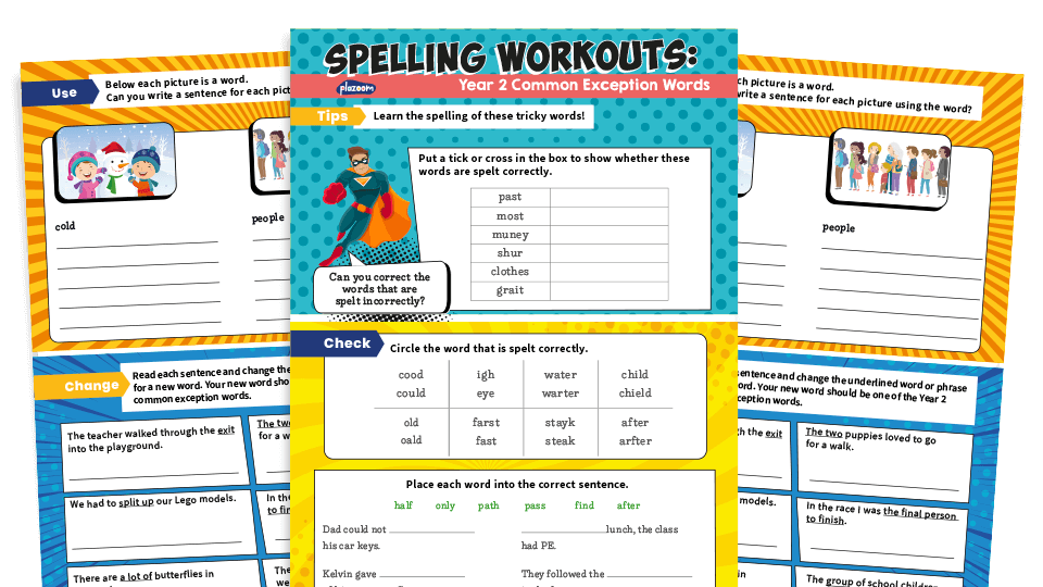 Year 2 Common Exception Words – KS1 Spelling Worksheets Pack 8