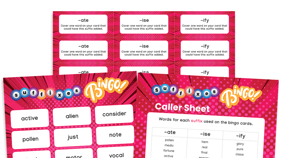 image of Year 5 Suffixes Bingo – KS2 Grammar Games