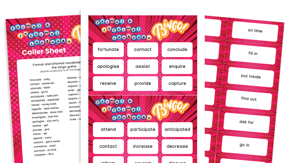 image of Year 6 Formal and Informal Language Bingo: Grammar games