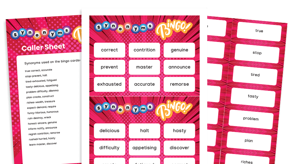 image of Year 6 Synonyms Bingo: Grammar Games