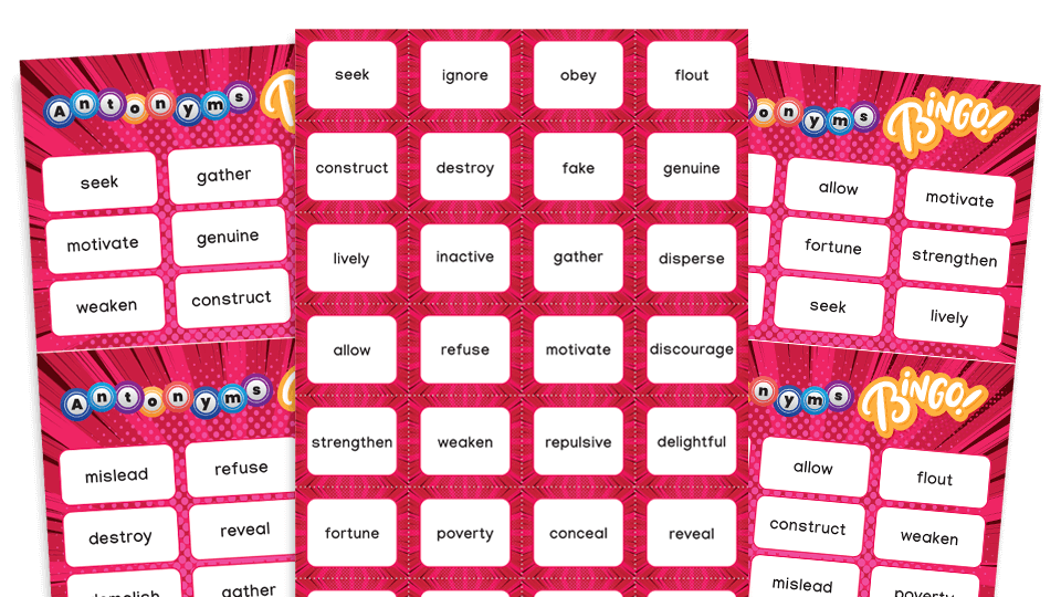 image of Year 6 Antonyms Bingo – KS2 Grammar Games