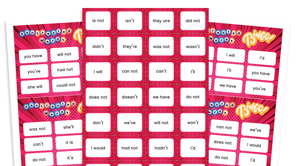 image of Year 2 Contracted Words Bingo – KS1 Grammar Games