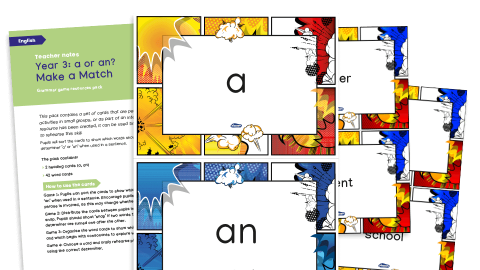 image of Year 3 ‘A’ or ‘An’ Make a Match – KS2 Grammar Game