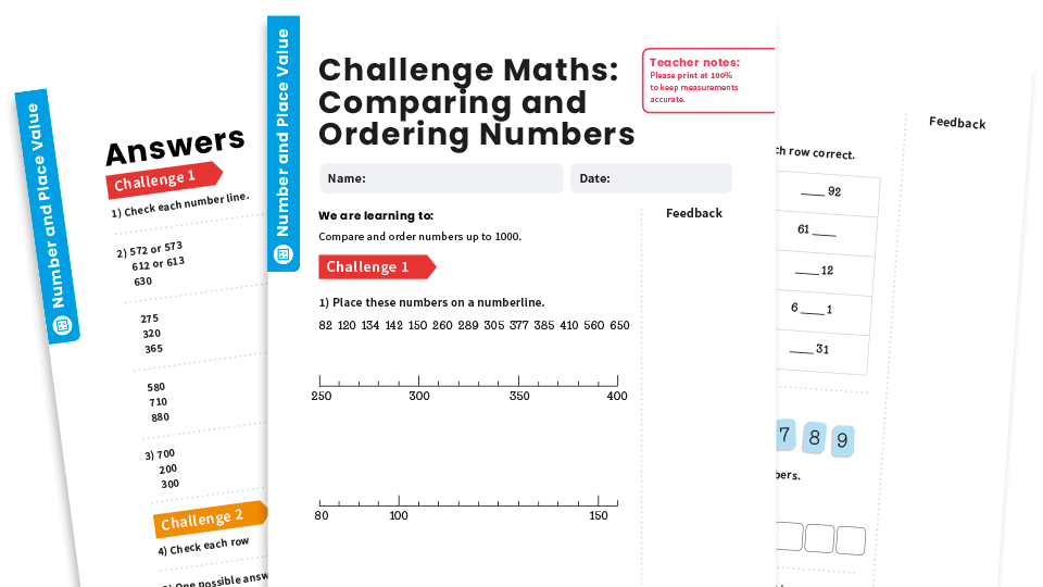 image of Comparing and Ordering Numbers : Year 3 – Number and Place Value – Maths Challenge