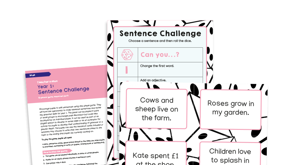 image of Year 1 Sentence Editing Challenge Dice Game – KS1 Grammar Games