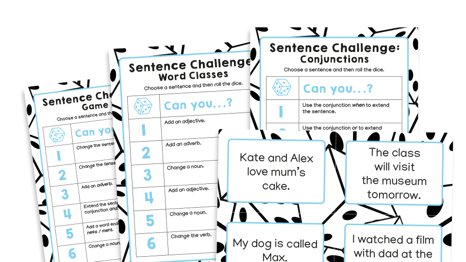 image of Year 2 Sentence Editing Challenge Dice Game – KS1 Grammar Games