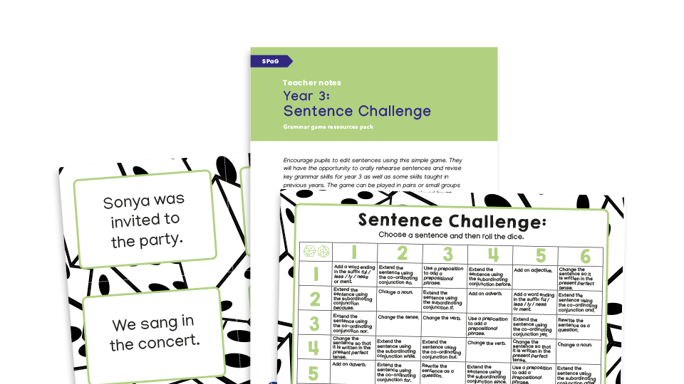 image of Year 3 Sentence Editing Challenge Dice Game – KS2 Grammar Games