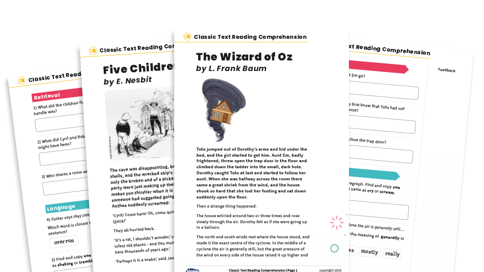 image of KS2 Reading Comprehension – Classic Literature Texts – The Wizard of Oz, Five Children and It and The Wind in the Willows