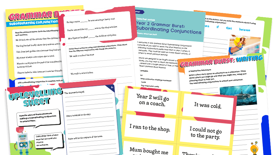 image of Year 2 Subordinating Conjunctions Grammar Worksheets Lesson Pack