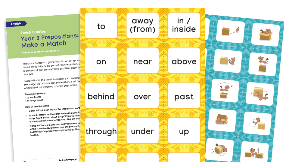 image of Year 3 Prepositions – KS2 Grammar Games: Make a Match
