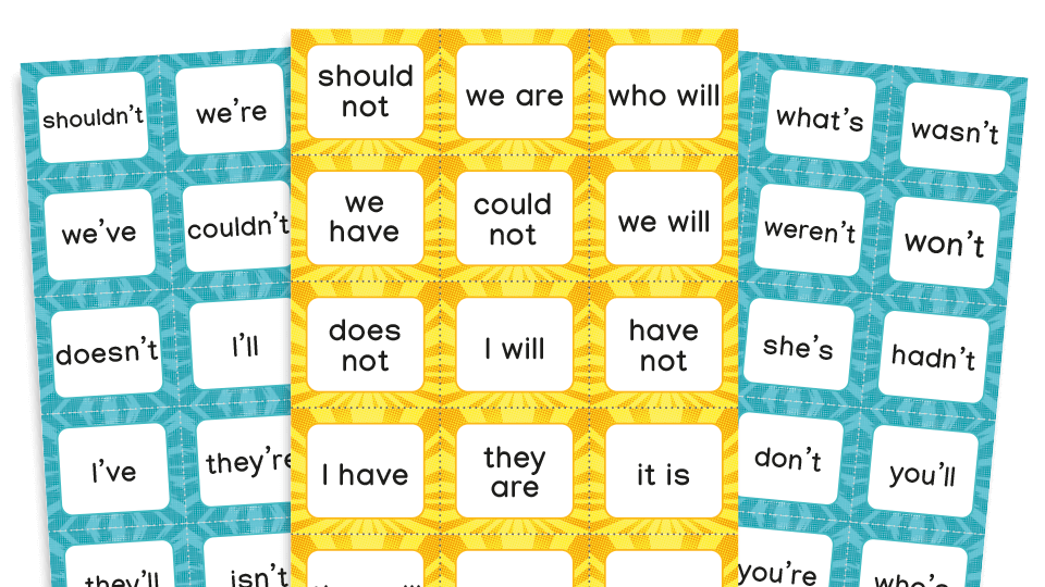 image of Year 2 Contracted Words Make a Match – KS1 Grammar Games