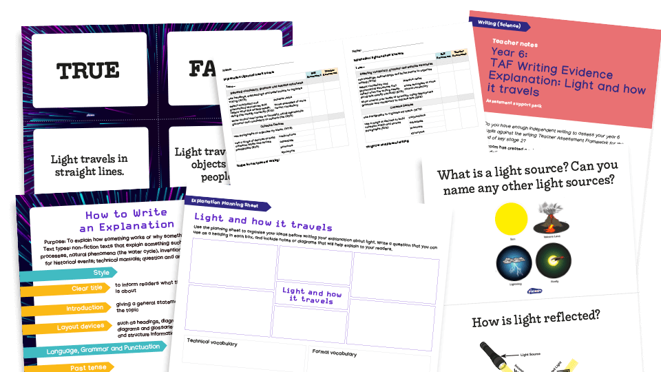 Year 6 SATS Writing Evidence: Light (explanation text) – Teacher Assessment Framework KS2