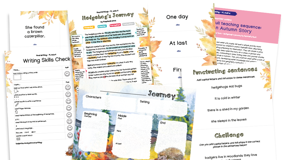 image of Year 1 Model Text Resource Pack 4: ‘Hedgehog’s Journey’ (Narrative; Science, geography - the seasons, animals and their habitats)