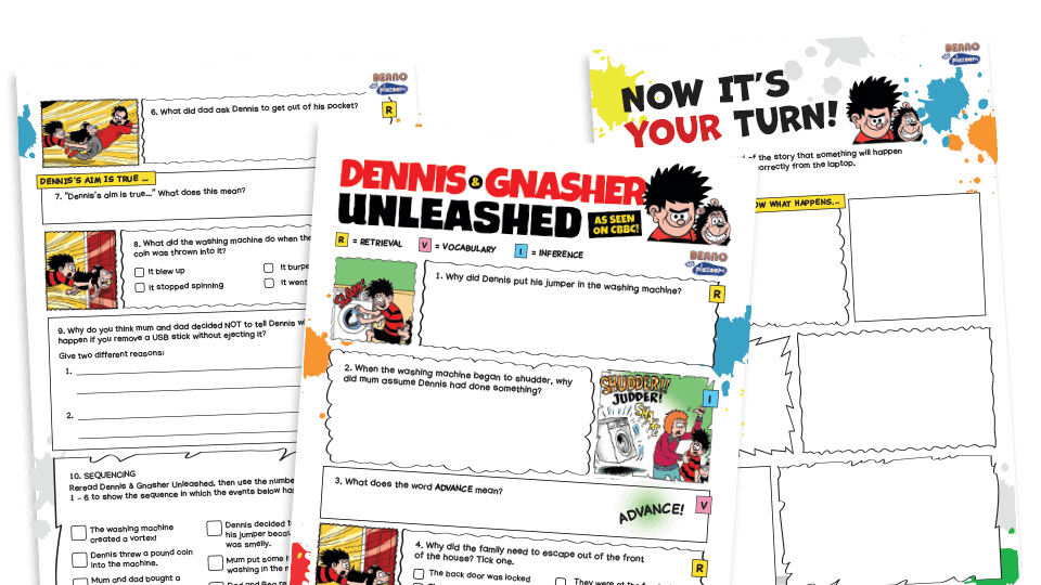 image of Dennis and the Washing Machine – KS2 Beano Comprehension and Writing Activities Pack