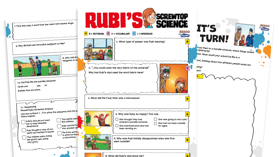 image of Rubi and the parallel universe – KS2 Beano Comprehension and Writing Activities Pack