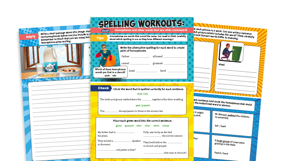 image of Year 5 and 6 Homophones (1): KS2 Spelling Worksheets