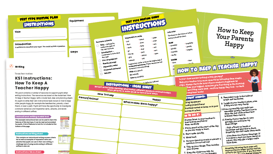 image of Instructions, How to Keep a Teacher Happy (Imperative Verbs) - KS1 Text Types: Writing Planners and Model Texts