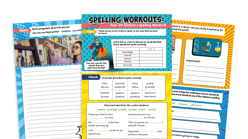 Years 3 and 4 Statutory Spelling Words (3): KS2 Spelling Worksheets