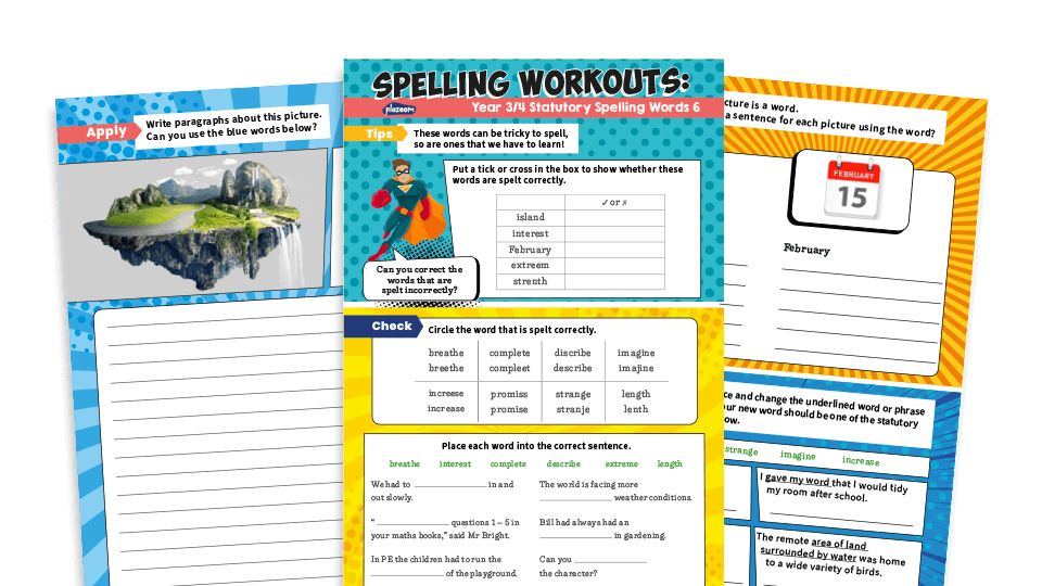 Years 3 and 4 Statutory Spelling Words (6): KS2 Spelling Worksheets