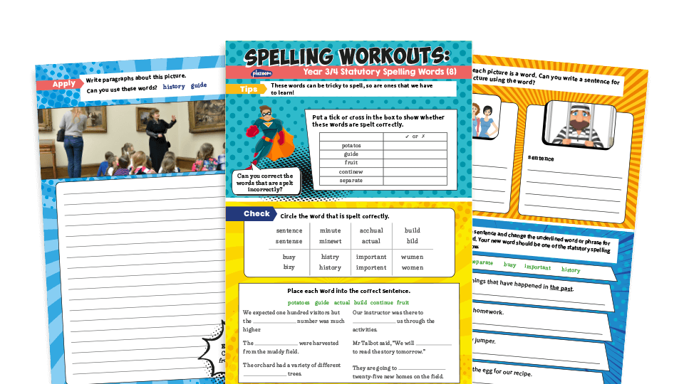 image of Years 3 and 4 Statutory Spelling Words (8): KS2 Spelling Worksheets