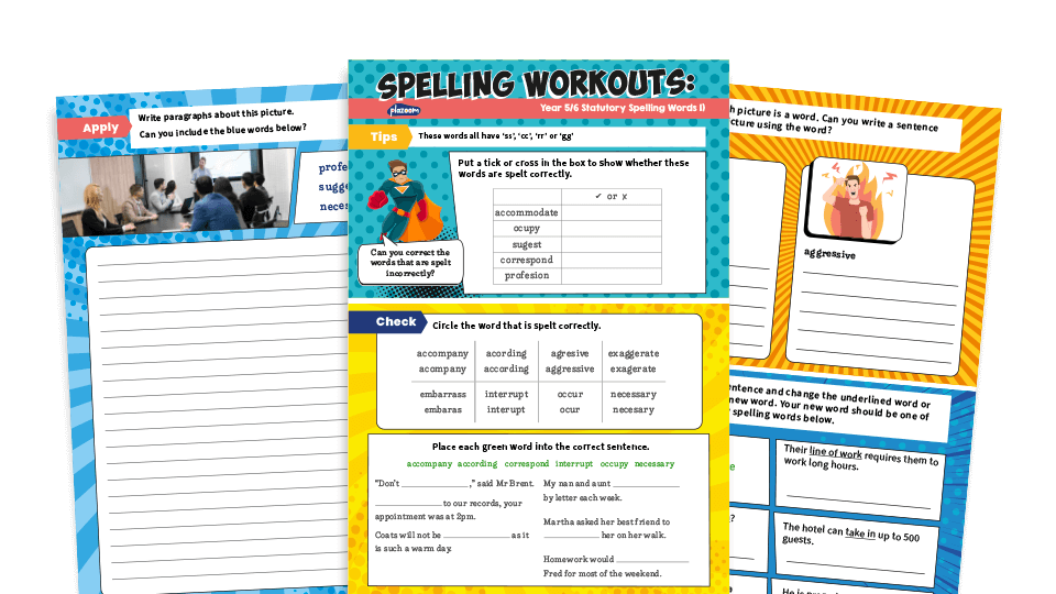 image of Years 5 and 6 Statutory Spelling Words (1): KS2 Spelling Worksheets