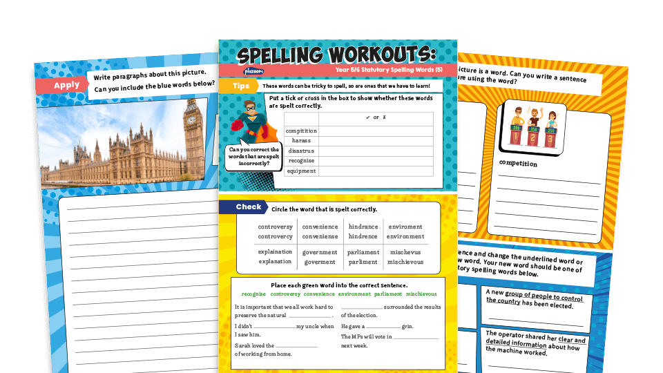 image of Years 5 and 6 Statutory Spelling Words (5): KS2 Spelling Worksheets