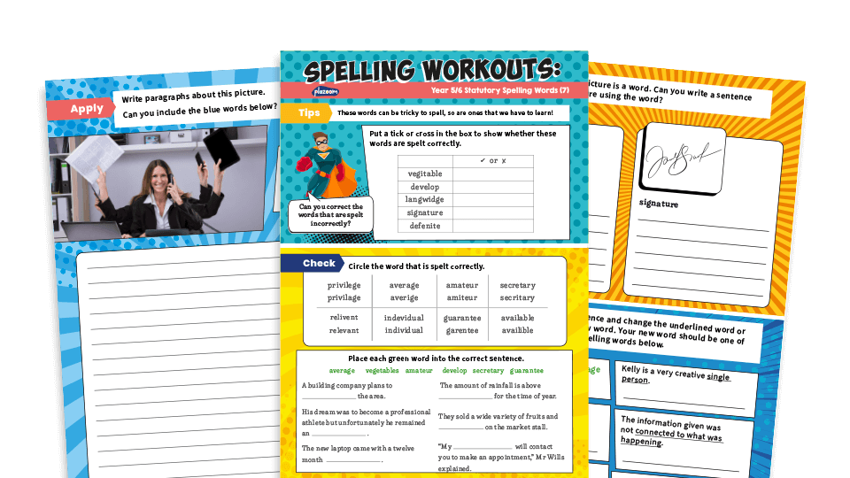 image of Years 5 and 6 Statutory Spelling Words (7): KS2 Spelling Worksheets