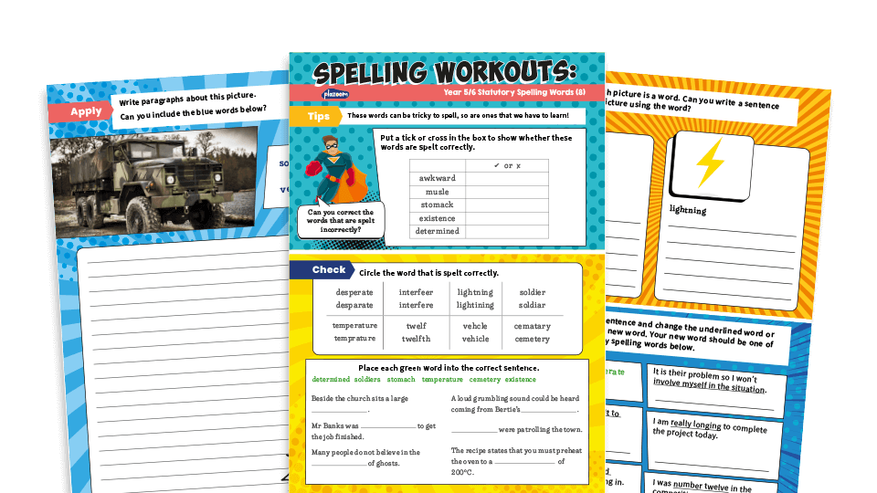 image of Years 5 and 6 Statutory Spelling Words (8): KS2 Spelling Worksheets