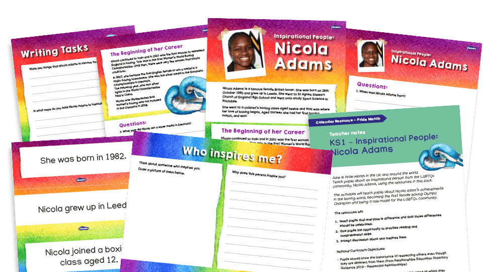 image of Inspirational People – Nicola Adams KS1 reading and writing resources pack – LBGTQ+ Pride Month