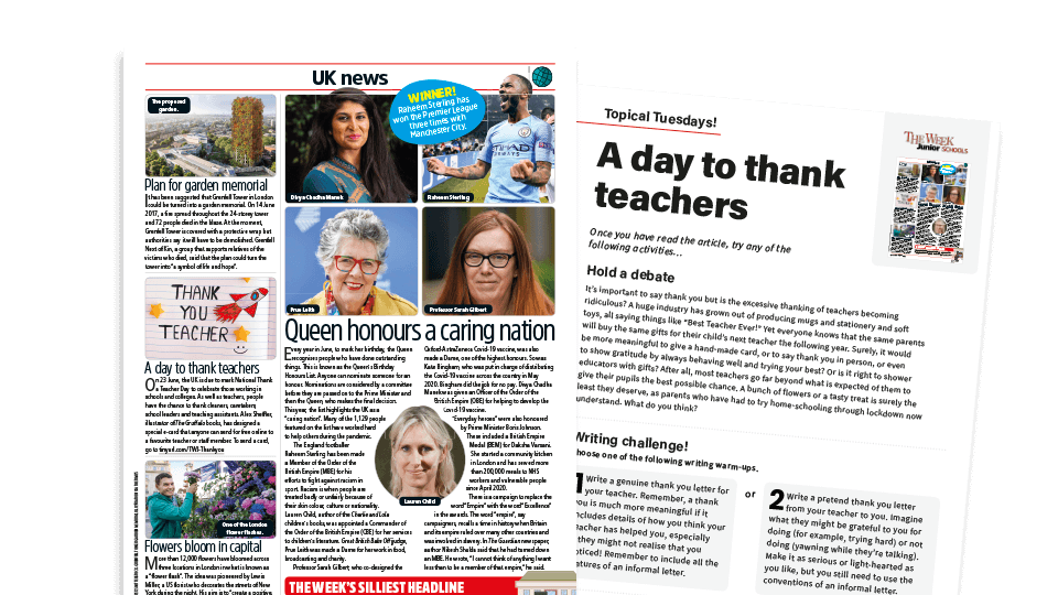 image of Topical Tuesdays: Thank you, teacher! – KS2 News Story and Reading and Writing Activity Sheet from The Week Junior