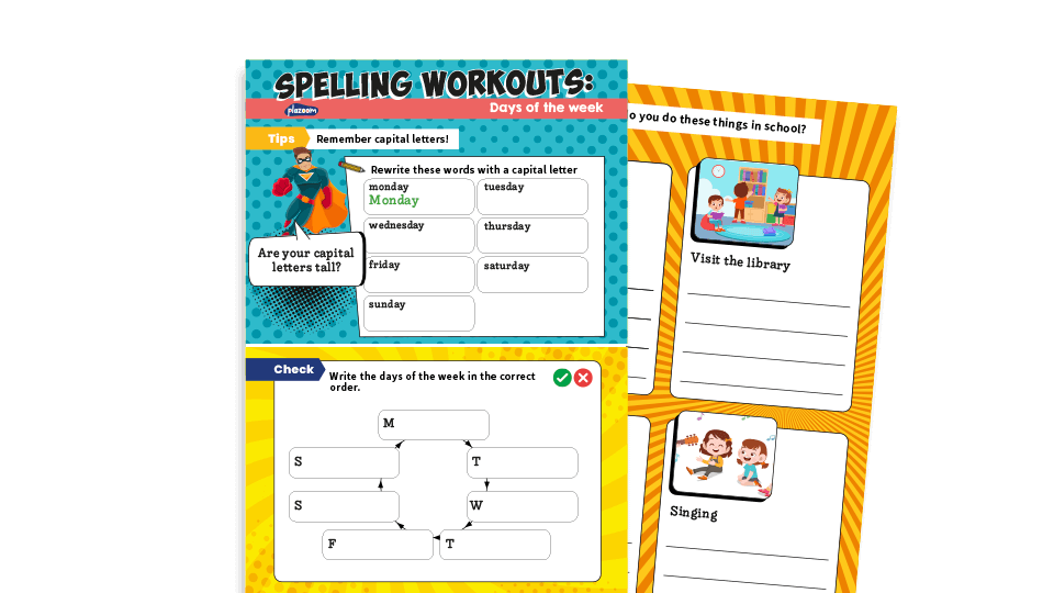 image of Year 1 days of the week: KS1 Spelling Worksheets