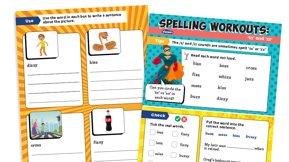 image of Year 1 ss and zz: KS1 Spelling Worksheets