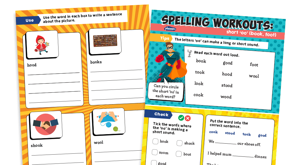 image of Year 1 short ‘oo’ (/ʊ/ book, took etc): KS1 Spelling Worksheets