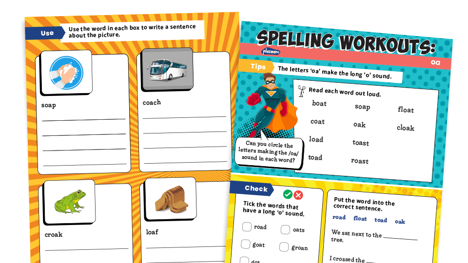 image of Year 1 oa ( boat, coat etc): KS1 Spelling Worksheets