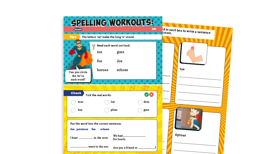 image of Year 1 oe (toe, goes etc): KS1 Spelling Worksheets