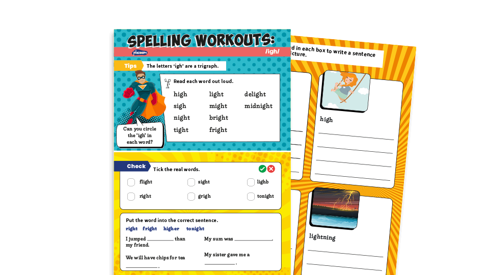 image of Year 1 /igh/: KS1 Spelling Worksheets