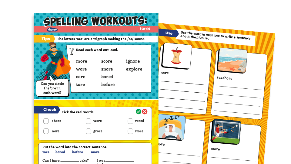 image of Year 1 ‘ore’: KS1 Spelling Worksheets