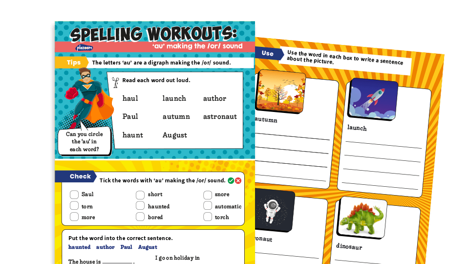 image of Year 1 ‘au’: KS1 Spelling Worksheets