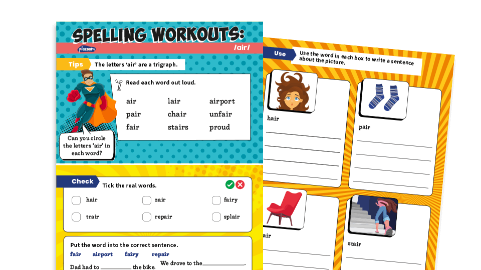 image of Year 1 ‘air’: KS1 Spelling Worksheets