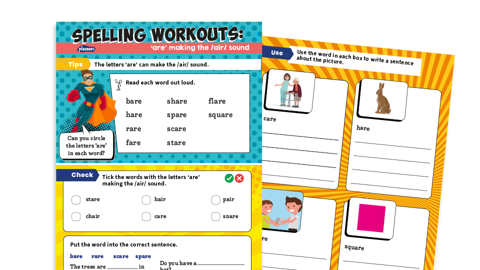 image of Year 1 ‘are’ as in bare: KS1 Spelling Worksheets
